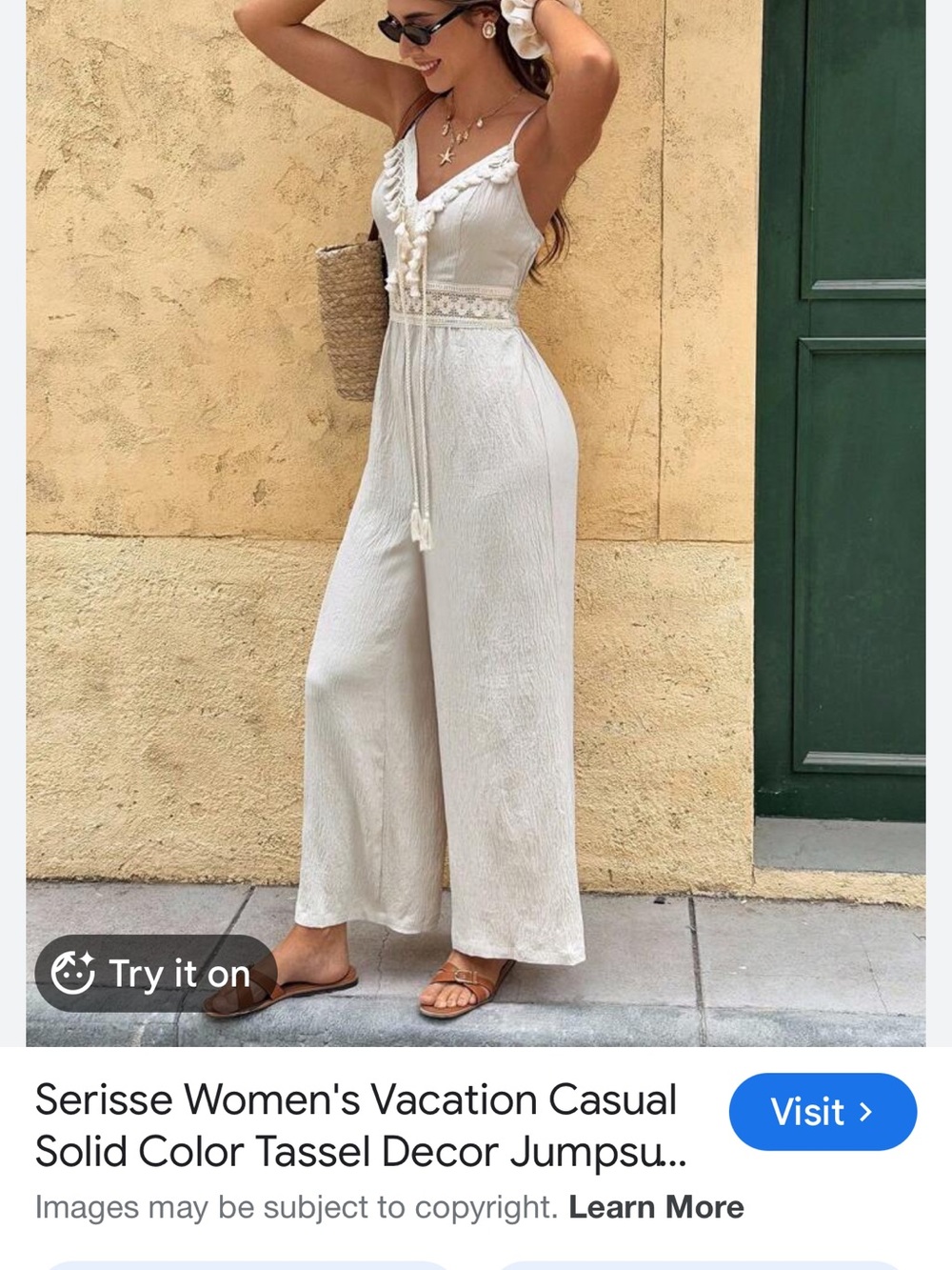 Women's Cream Tassel-Detail Jumpsuit small